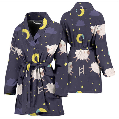 Sheep Night Pattern Print Design 02 Women Bathrobe