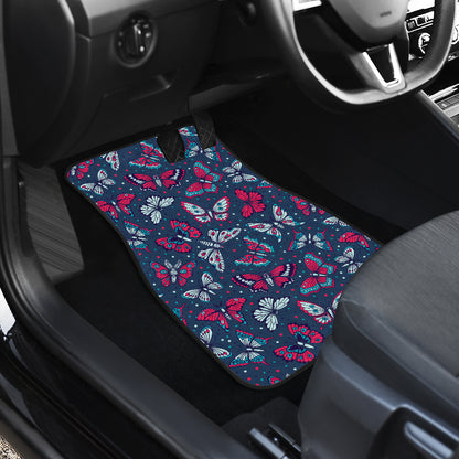 Butterfly Red Deep Blue Print Pattern Car Floor Mats Front Back