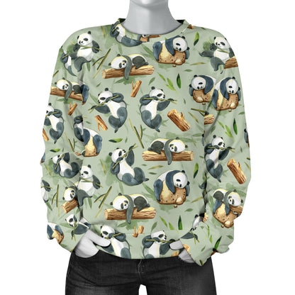 Panda Bear Design Bamboo Print Women Long Sleeve Sweatshirt