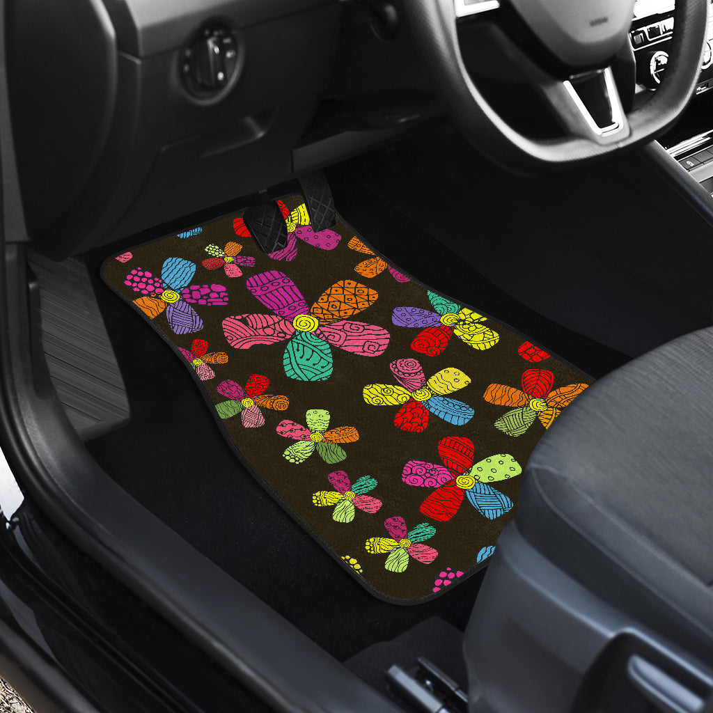 Flower Power Colorful Print Pattern Car Floor Mats Front Back