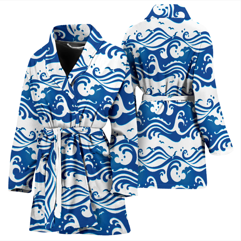 Wave Print Design LKS303 Women Bathrobe