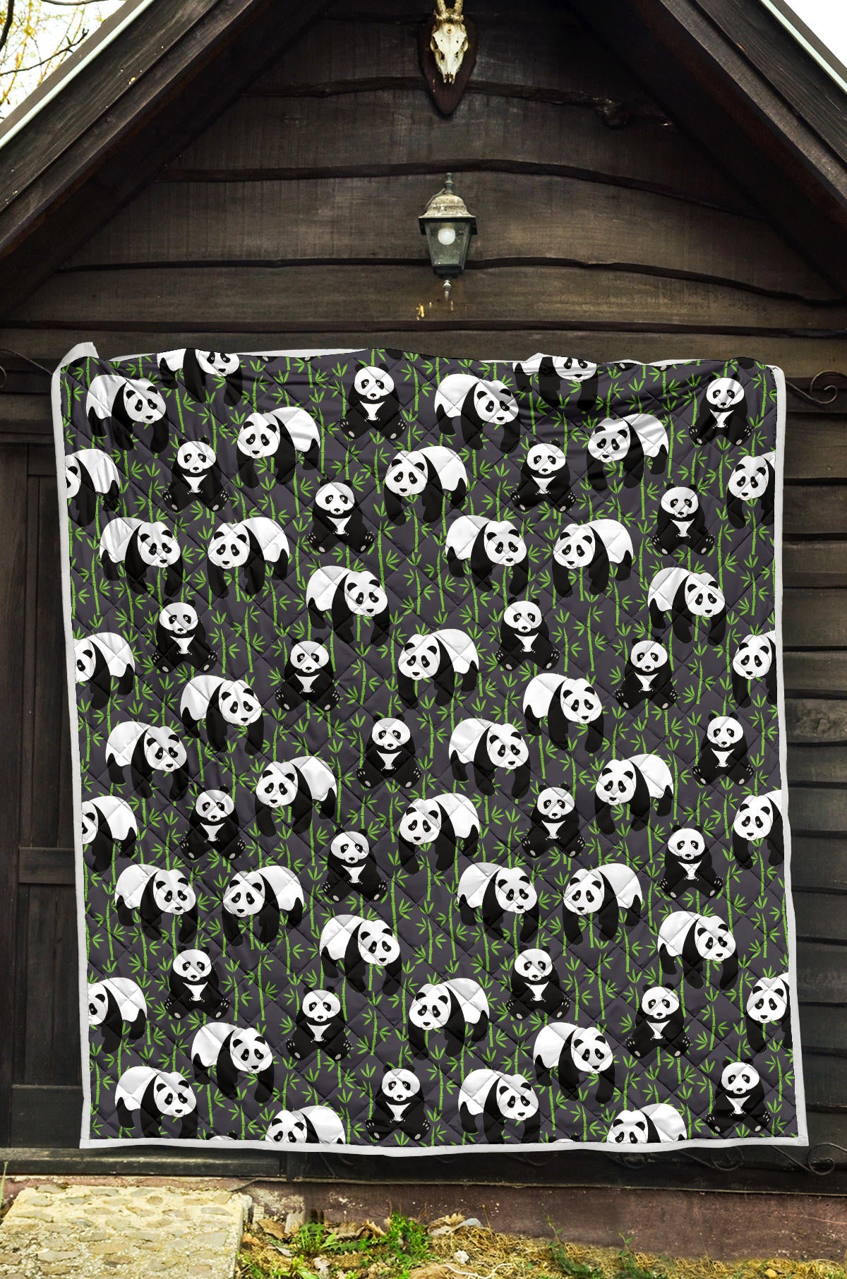 Panda Bear Bamboo Themed Print Quilt Bedspread