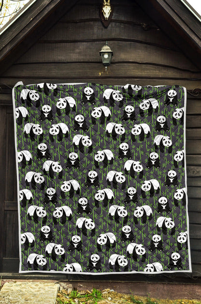 Panda Bear Bamboo Themed Print Quilt Bedspread