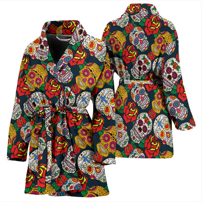 Sugar Skull Print Design LKS306 Women Bathrobe