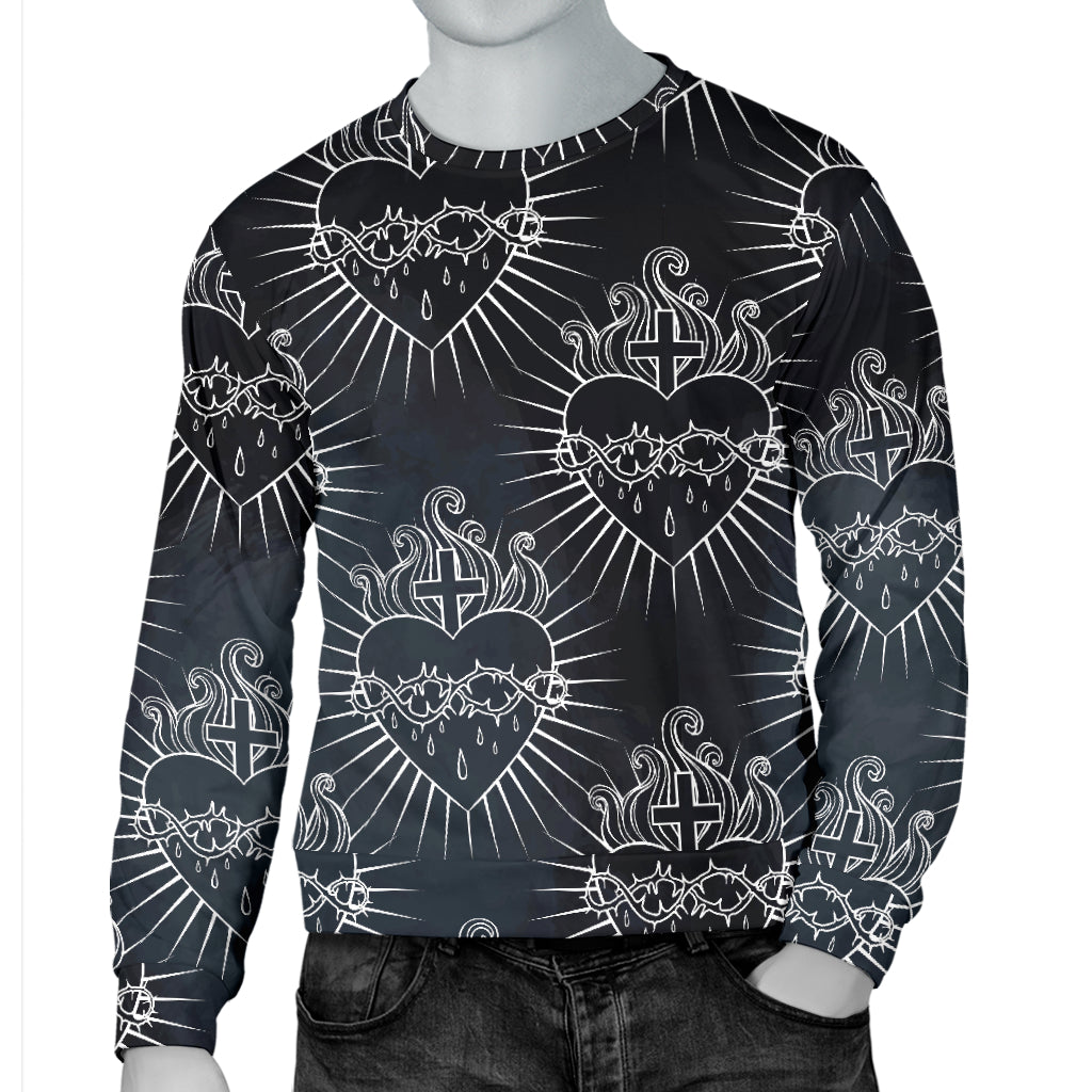 Christian Heart Tattoo Style Men Long Sleeve Sweatshirt