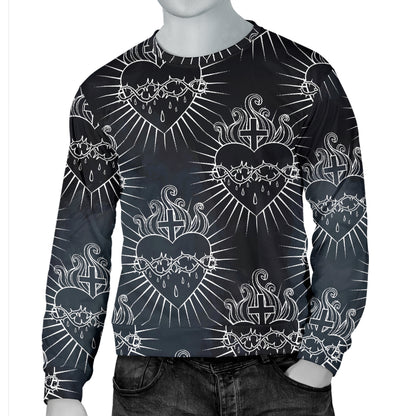 Christian Heart Tattoo Style Men Long Sleeve Sweatshirt