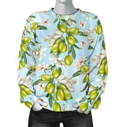 Elegant Olive Floral Print Women Long Sleeve Sweatshirt