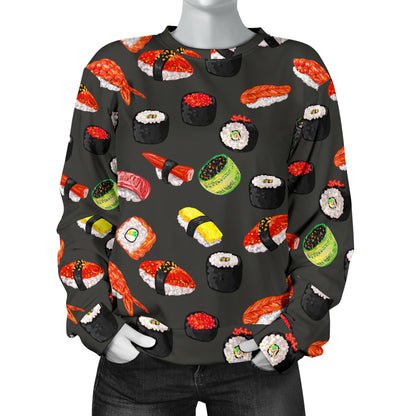 Sushi Design Print Women Long Sleeve Sweatshirt