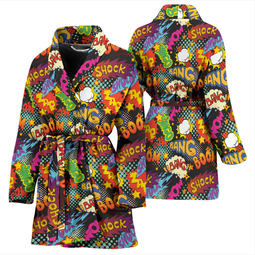 Comic Book Pattern Print Design 01 Women Bathrobe