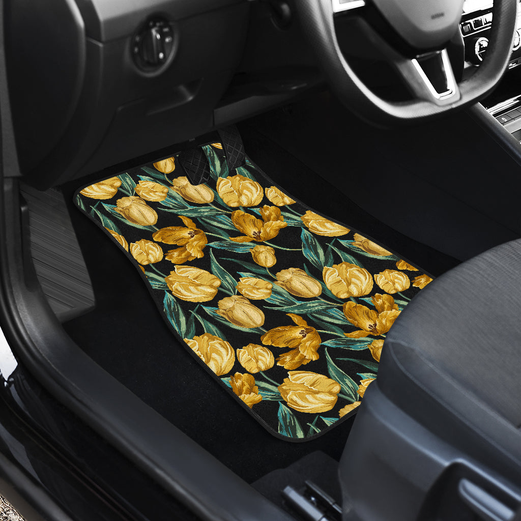Elegant Yellow Tulip Print Car Floor Mats Front Back