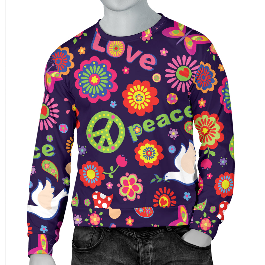 Flower Power Peace Design Print Men Long Sleeve Sweatshirt