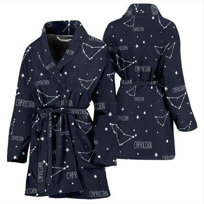 Capricorn Zodiac Pattern Print Design 01 Women Bathrobe