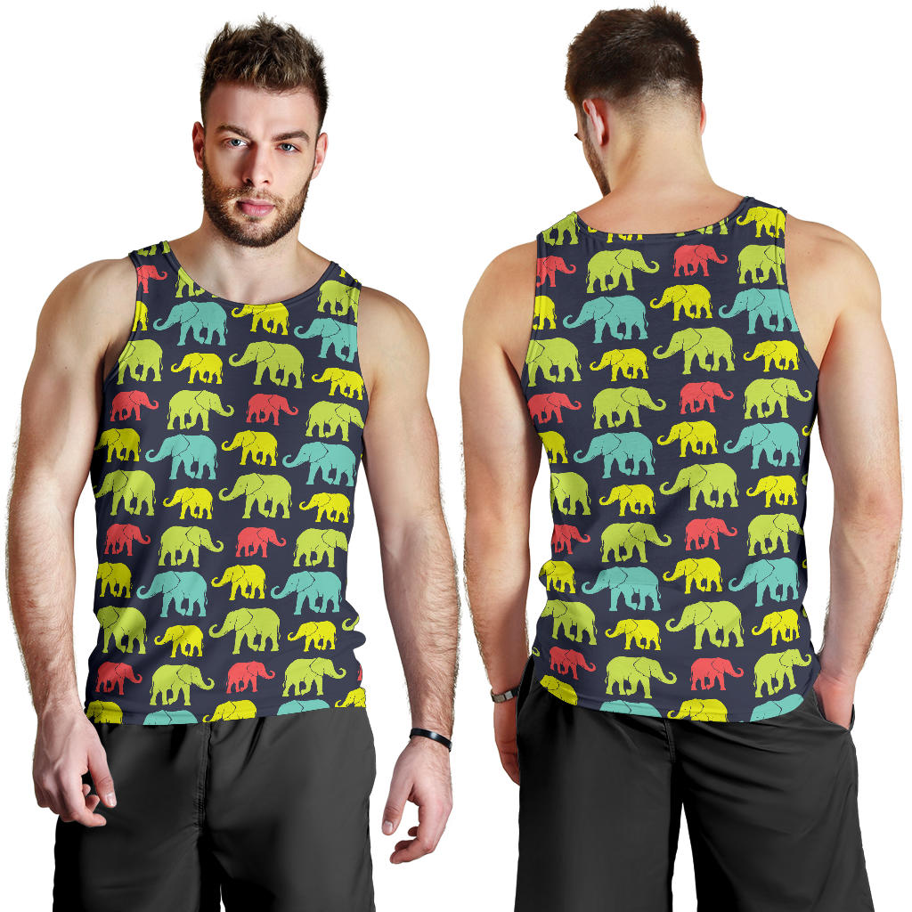 Elephant Neon Color Print Pattern Men Tank Top