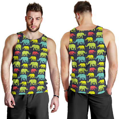 Elephant Neon Color Print Pattern Men Tank Top