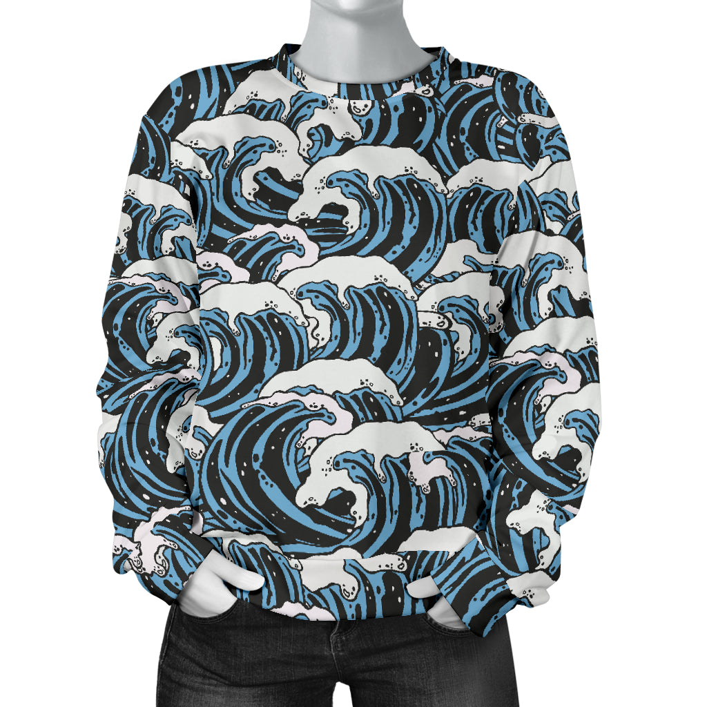 Surf Wave Pattern Print Women Long Sleeve Sweatshirt