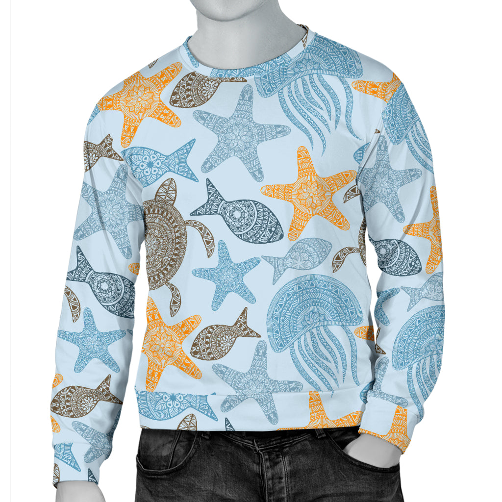 Polynesian Jellyfish Turtle Print Men Long Sleeve Sweatshirt