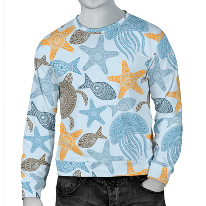 Polynesian Jellyfish Turtle Print Men Long Sleeve Sweatshirt