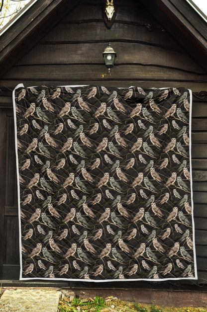 Owl Branch Themed Design Print Quilt Bedspread