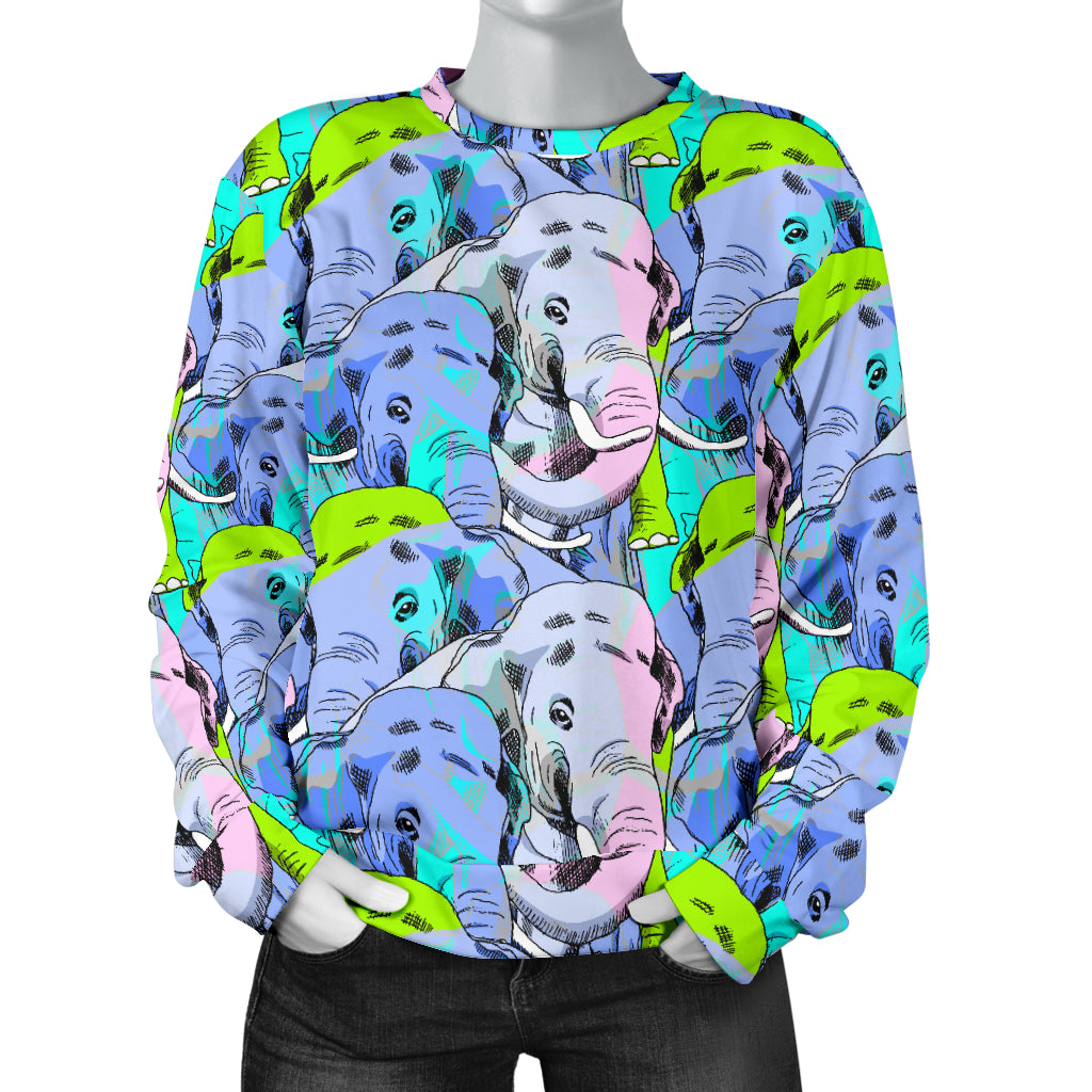 Elephant Art color Print Pattern Women Long Sleeve Sweatshirt
