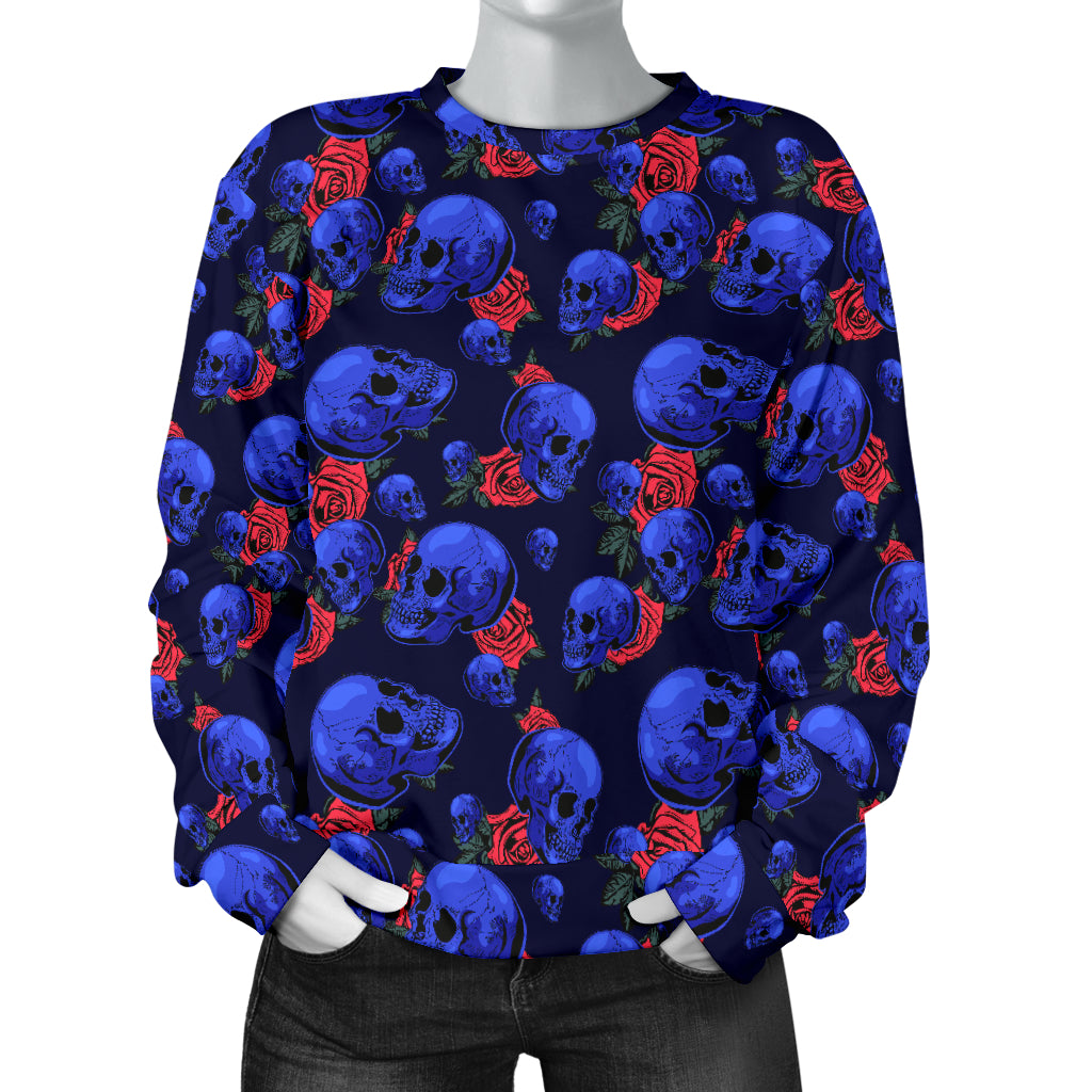 Skull Roses Neon Design Themed Print Women Long Sleeve Sweatshirt
