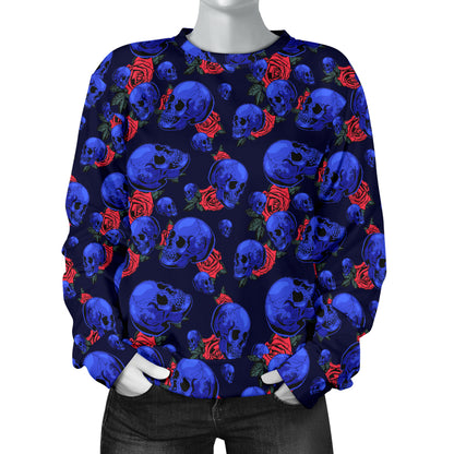 Skull Roses Neon Design Themed Print Women Long Sleeve Sweatshirt