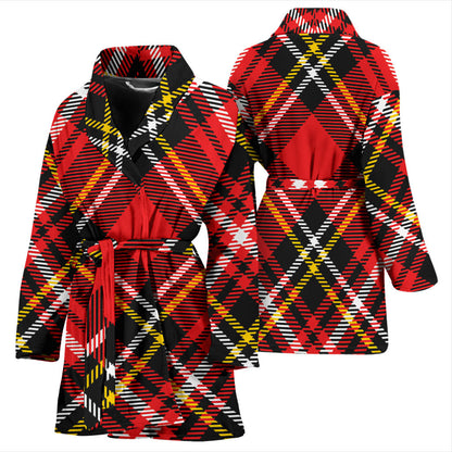Plaid Red Pattern Print Design A03 Women Bathrobe