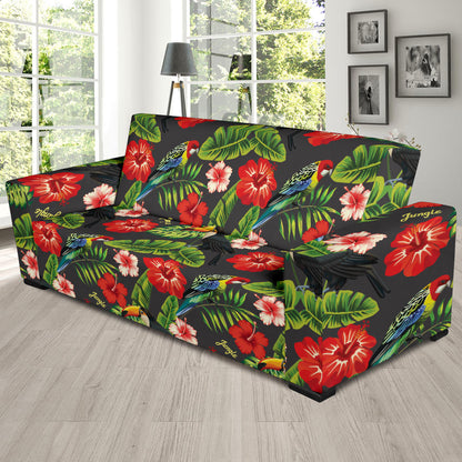Hibiscus Red With Parrotprint Design LKS303 Sofa Slipcover