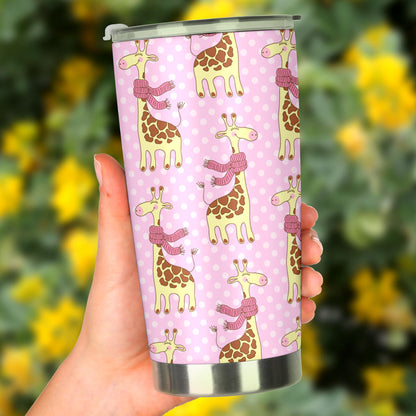 Giraffe Cute Pink Polka Dot Print Tumbler
