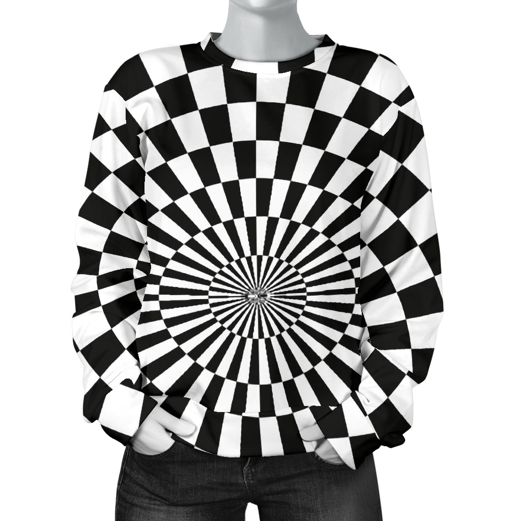 Checkered Flag Optical illusion Women Long Sleeve Sweatshirt
