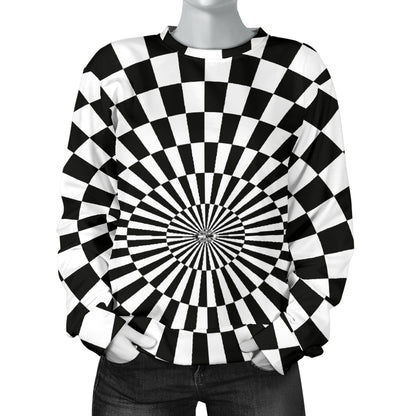 Checkered Flag Optical illusion Women Long Sleeve Sweatshirt