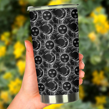 Sun Moon White Design Themed Print Tumbler