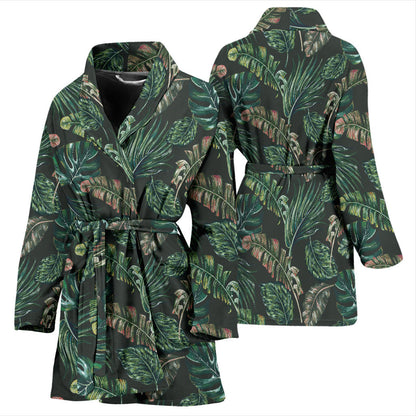 Banana Leaf Pattern Print Design 05 Women Bathrobe