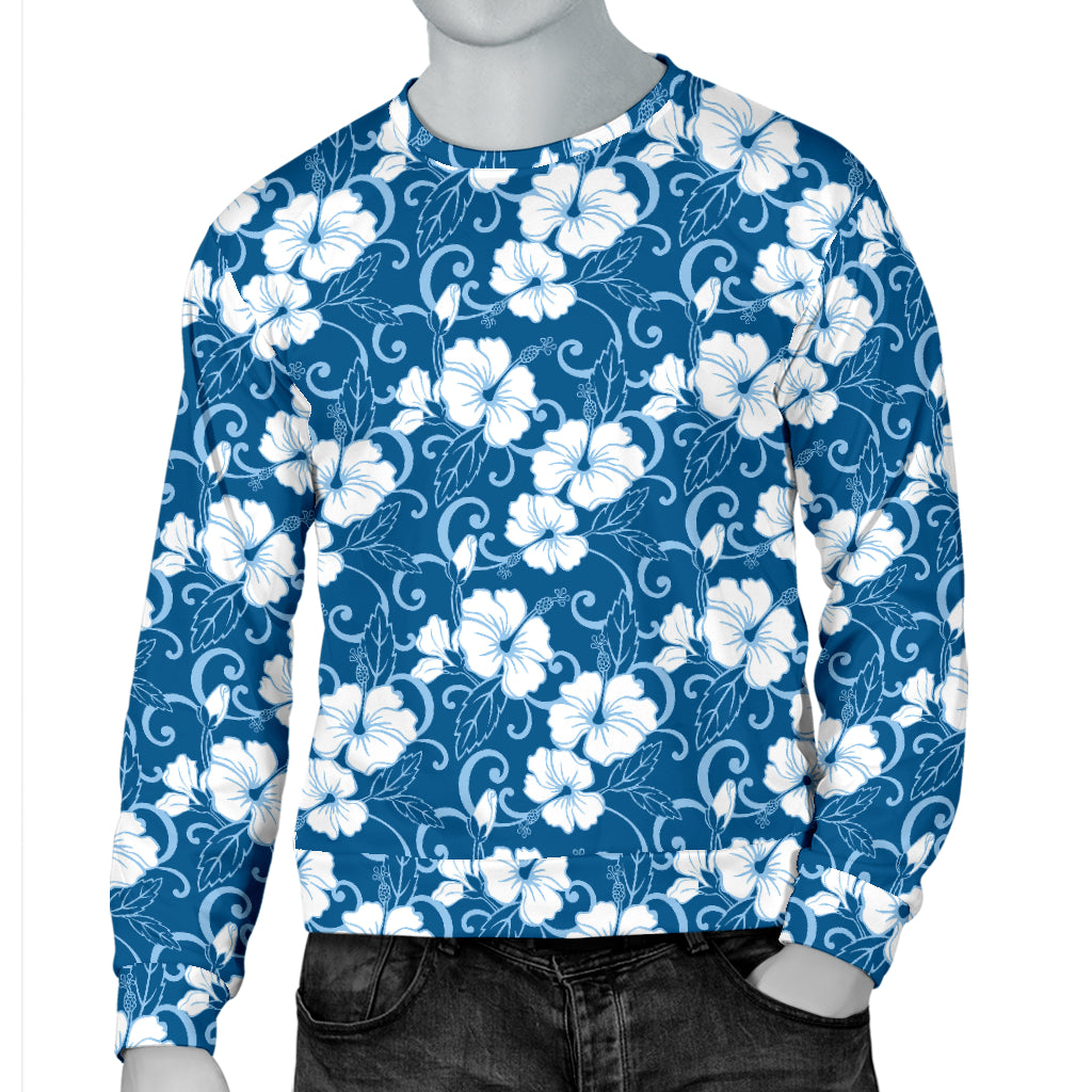 Hibiscus Blue Flower Hawaiian Print Men Long Sleeve Sweatshirt