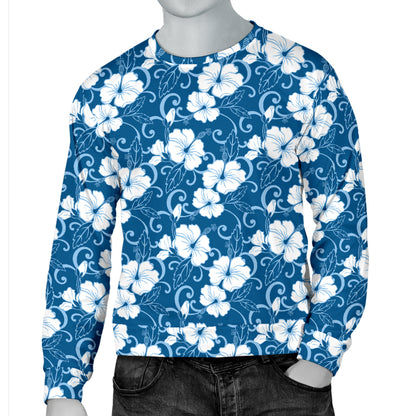 Hibiscus Blue Flower Hawaiian Print Men Long Sleeve Sweatshirt
