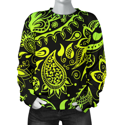 Paisley Green Design Print Women Long Sleeve Sweatshirt