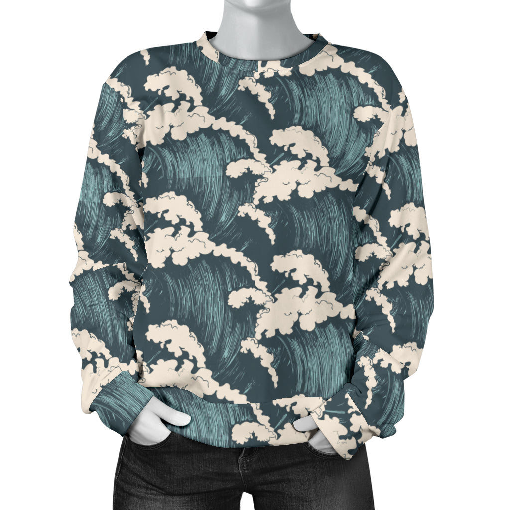 Wave Art Print Women Long Sleeve Sweatshirt