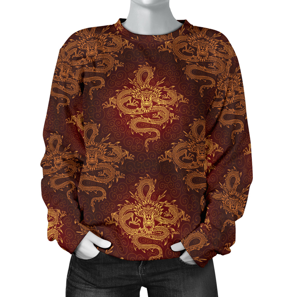 Chinese Dragons Gold Design Women Long Sleeve Sweatshirt