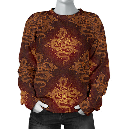 Chinese Dragons Gold Design Women Long Sleeve Sweatshirt