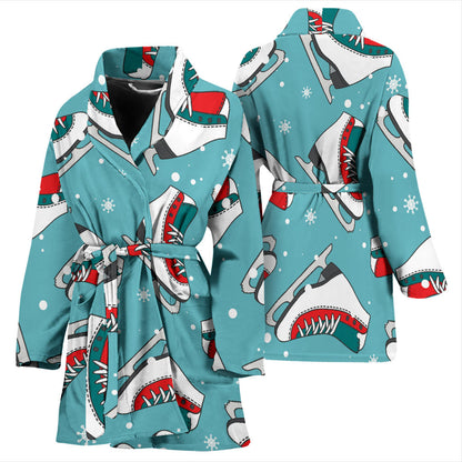 Ice Skate Pattern Print Design 03 Women Bathrobe