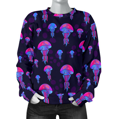 Jellyfish Neon Print Women Long Sleeve Sweatshirt
