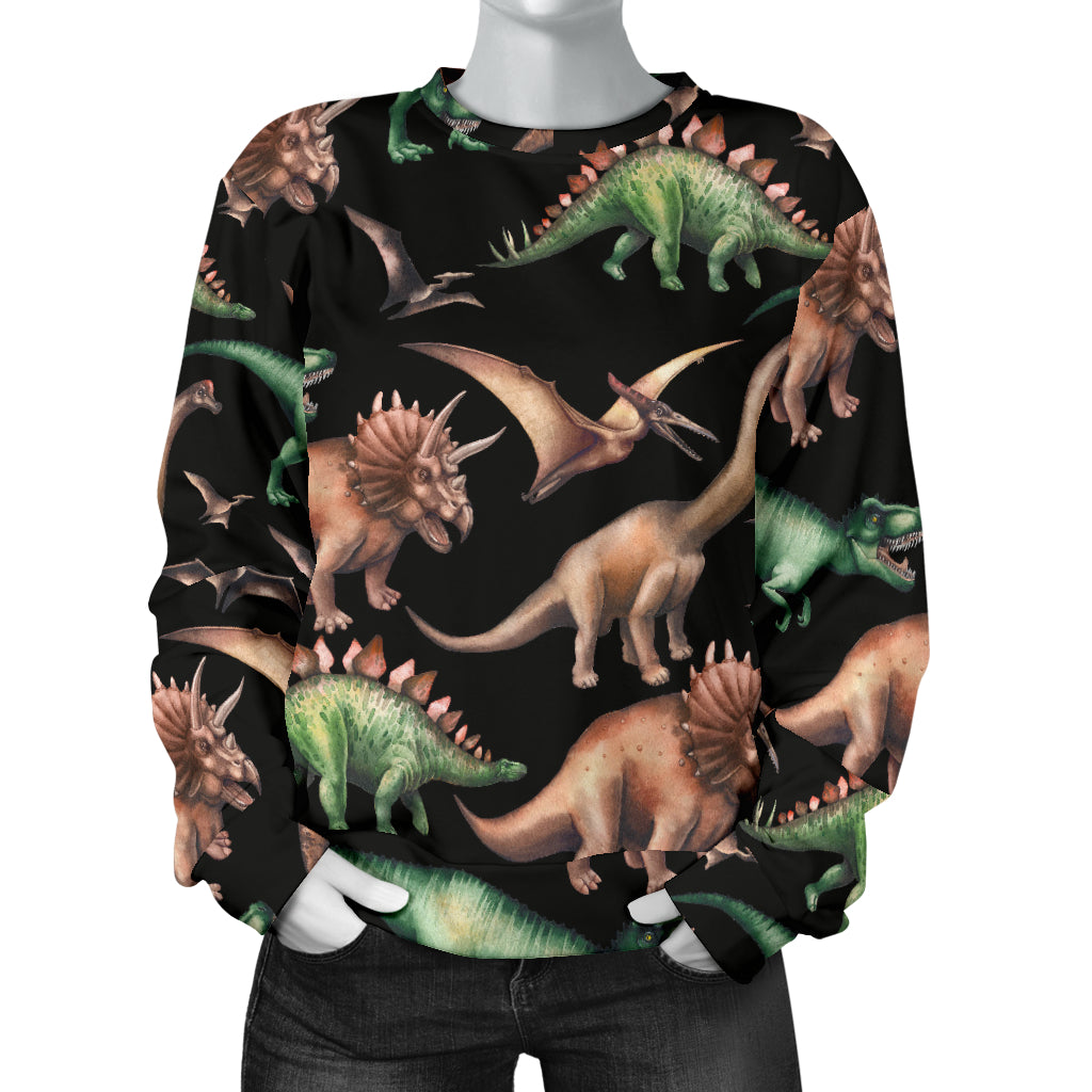 Dinosaur Print Pattern Women Long Sleeve Sweatshirt
