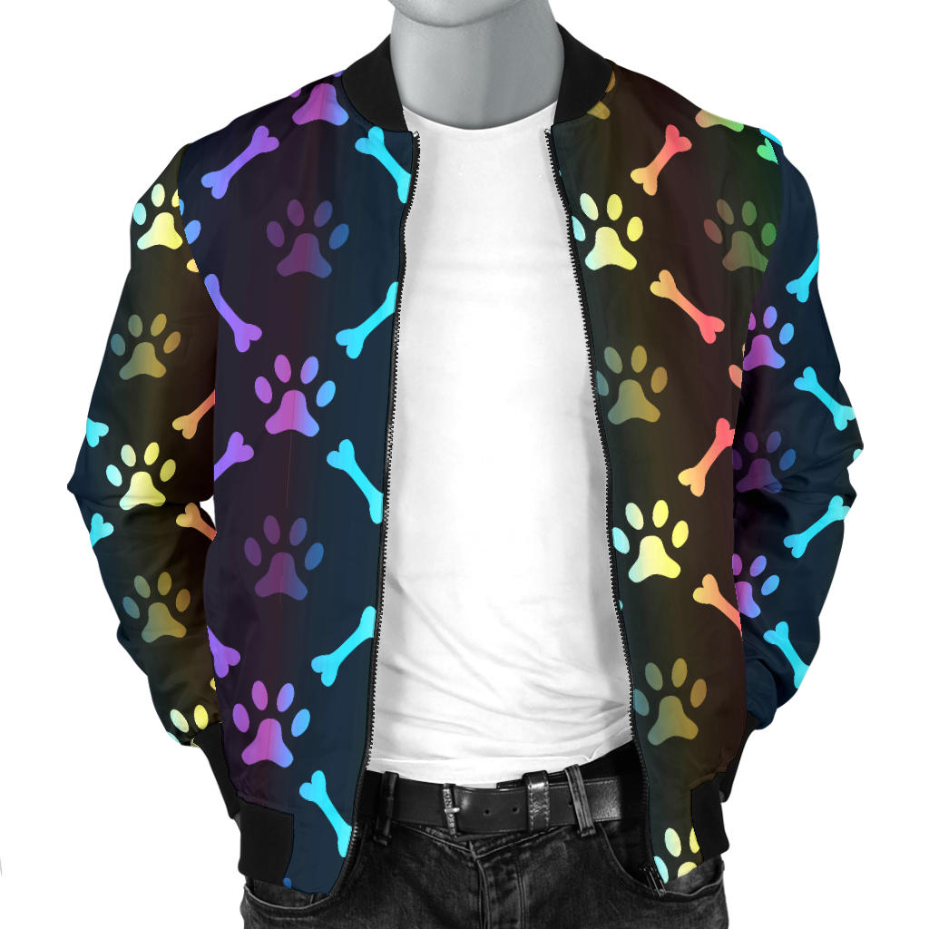 Paw Rainbow Print Men Bomber Jacket
