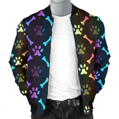 Paw Rainbow Print Men Bomber Jacket