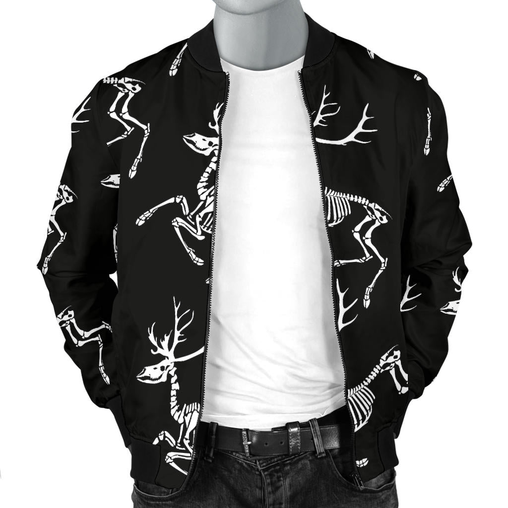Deer Skeleton Print Pattern Men Bomber Jacket