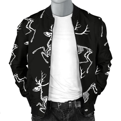 Deer Skeleton Print Pattern Men Bomber Jacket