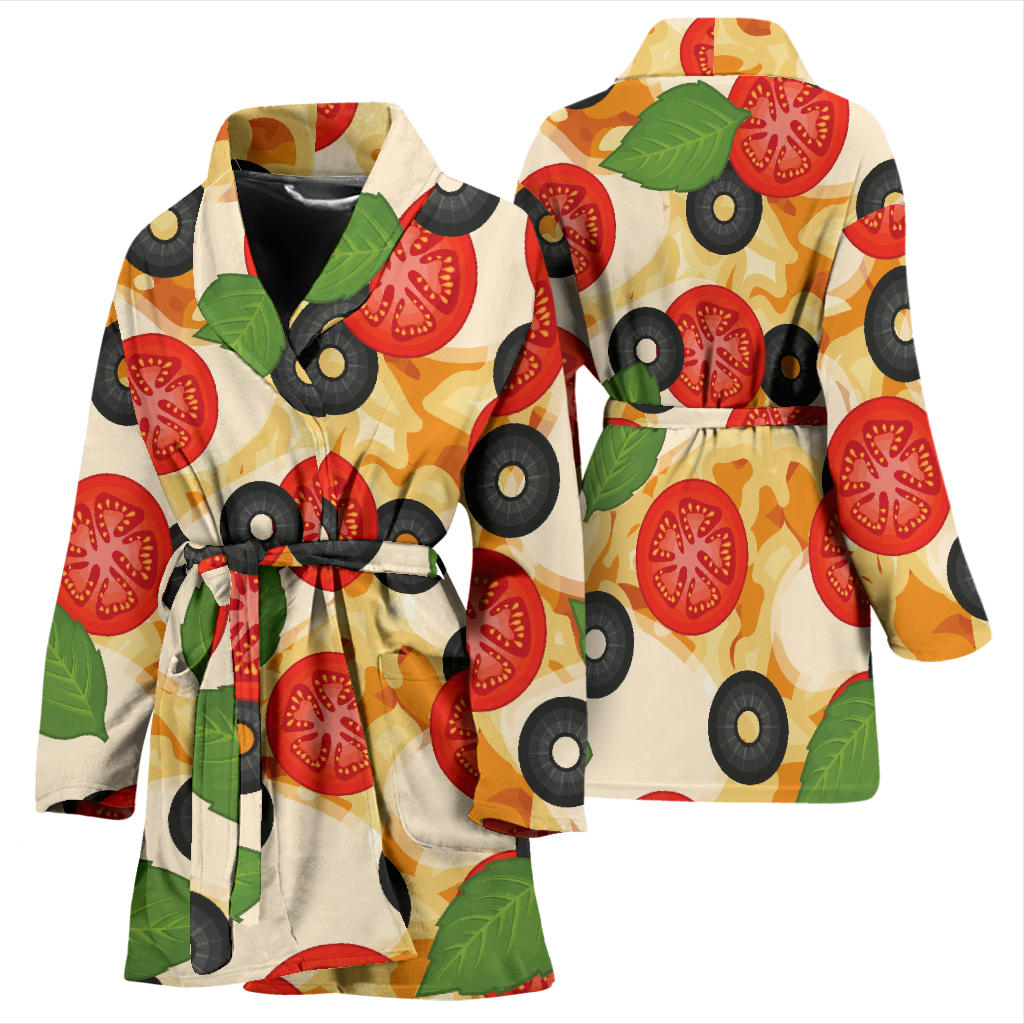 Pizza Pattern Print Design A05 Women Bathrobe