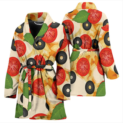 Pizza Pattern Print Design A05 Women Bathrobe