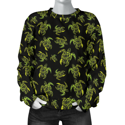 Green Tribal Turtle Polynesian Themed Women Long Sleeve Sweatshirt