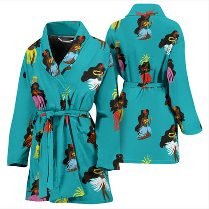 Hula Dancers Pattern Print Design 04 Women Bathrobe