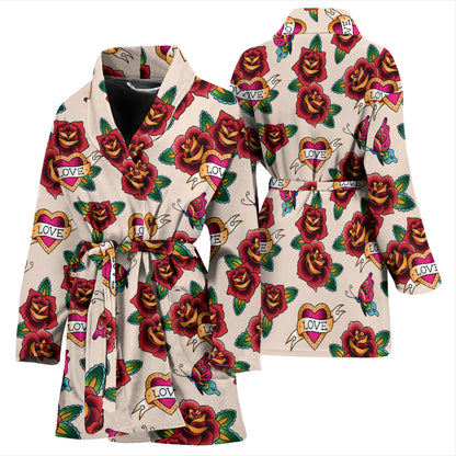 Tattoo Rose Print Design LKS302 Women Bathrobe
